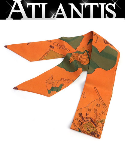 HERMES Twilly PAVIOS Ship Flag Scarf Orange Size ONE SIZE