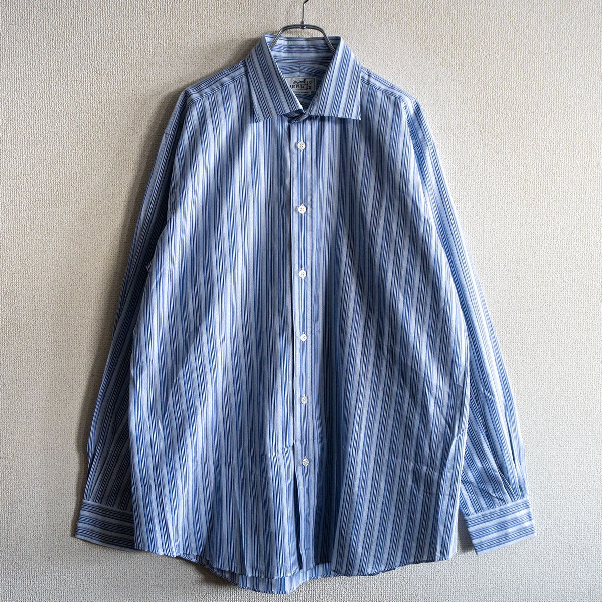 HERMES Cotton Stripe Shirt Sellier Buttons Size S