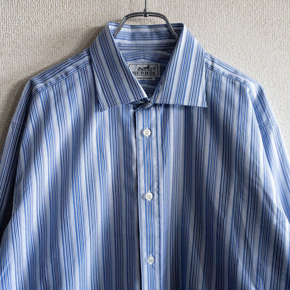 HERMES Cotton Stripe Shirt Sellier Buttons Size S