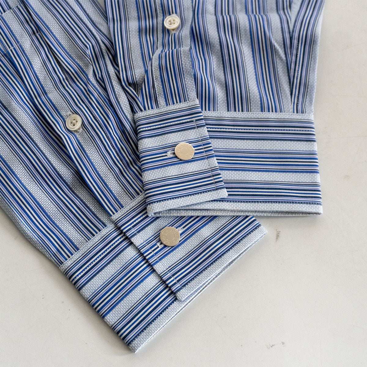HERMES Cotton Stripe Shirt Sellier Buttons Size S