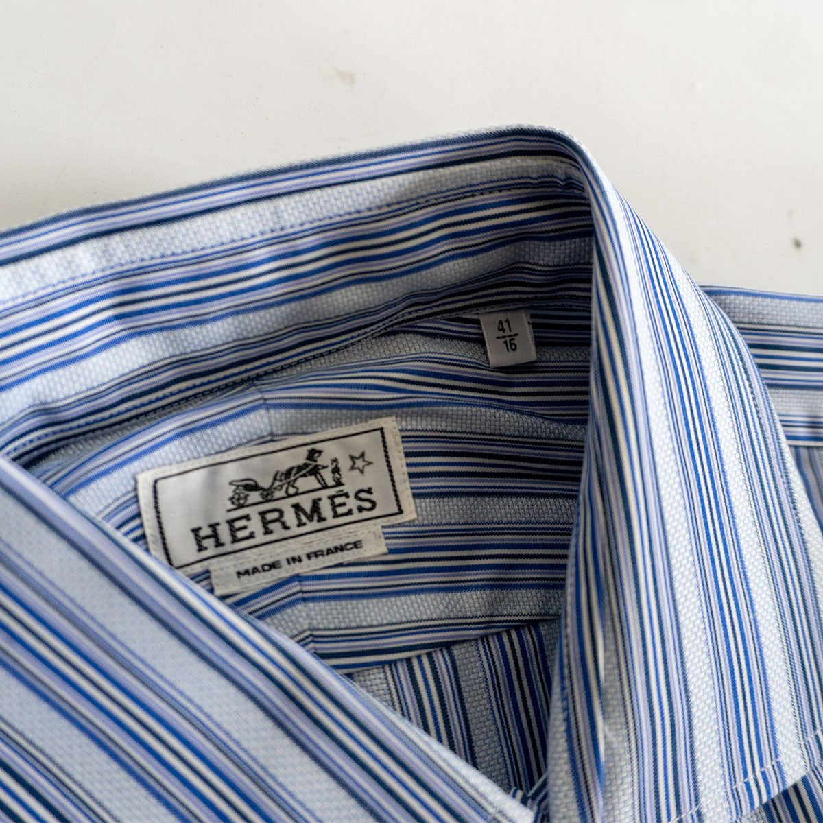 HERMES Cotton Stripe Shirt Sellier Buttons Size S