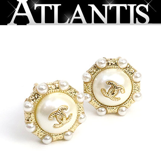 CHANEL Coco Mark Faux Pearl Champagne Gold Earrings