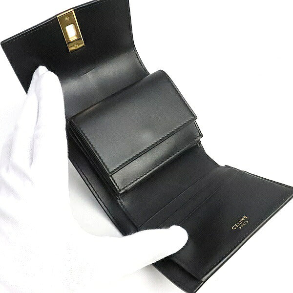 CELINE Small Trifold 16 Wallet Black GHW Size ONE SIZE