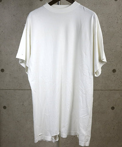 BALENCIAGA Back Print Distressed Long T-Shirt White Size L