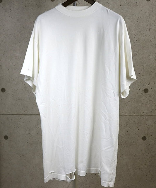 BALENCIAGA Back Print Distressed Long T-Shirt White Size L