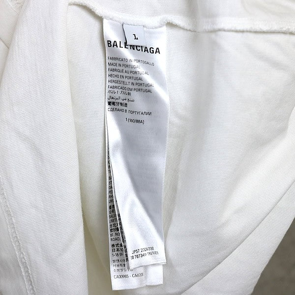 BALENCIAGA Back Print Distressed Long T-Shirt White Size L