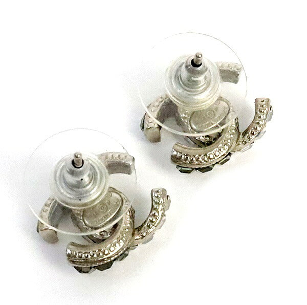 CHANEL Coco Mark Rhinestone Silver Earrings Size ONE SIZE