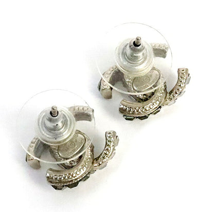 CHANEL Coco Mark Rhinestone Silver Earrings Size ONE SIZE
