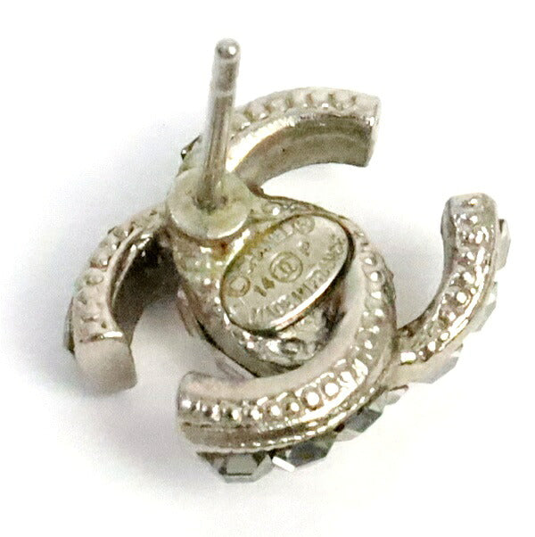 CHANEL Coco Mark Rhinestone Silver Earrings Size ONE SIZE