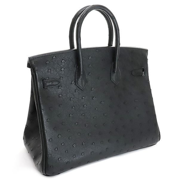 HERMES Birkin 25 Ostrich Black Handbag SVHW Size ONE SIZE