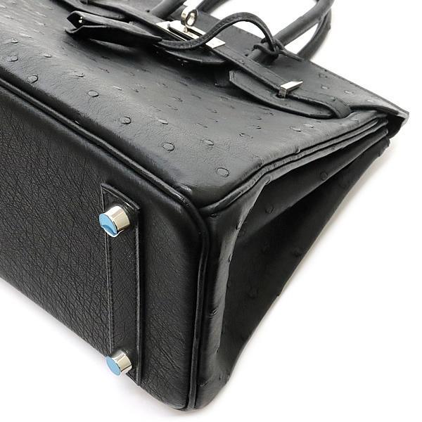 HERMES Birkin 25 Ostrich Black Handbag SVHW Size ONE SIZE