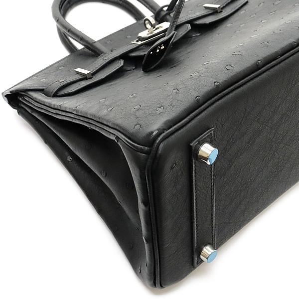 HERMES Birkin 25 Ostrich Black Handbag SVHW Size ONE SIZE