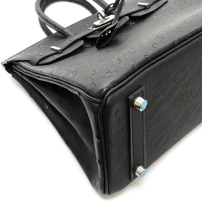HERMES Birkin 25 Ostrich Black Handbag SVHW Size ONE SIZE