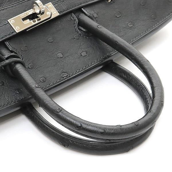 HERMES Birkin 25 Ostrich Black Handbag SVHW Size ONE SIZE