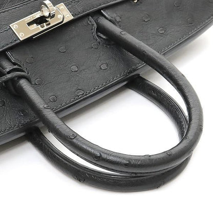HERMES Birkin 25 Ostrich Black Handbag SVHW Size ONE SIZE