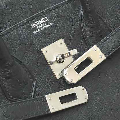 HERMES Birkin 25 Ostrich Black Handbag SVHW Size ONE SIZE