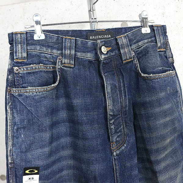 BALENCIAGA 2025 Tape Print Denim Shorts Blue Size S