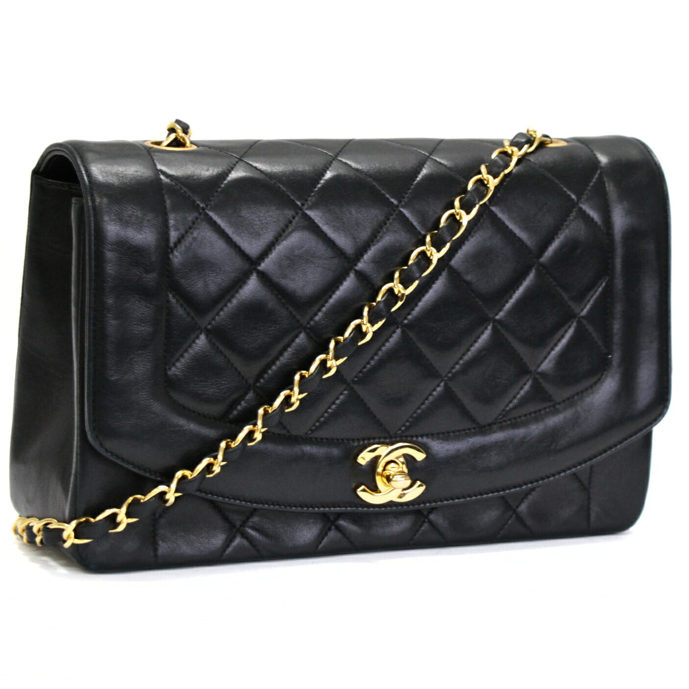CHANEL Matelasse Diana 25 Lambskin Bag Black Size ONE SIZE