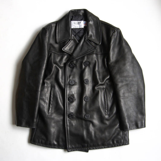 SCHOTT 140 Thick Leather Peacoat Black Size XS