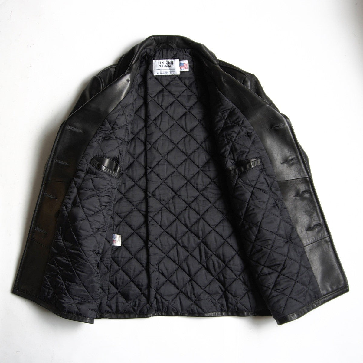 SCHOTT 140 Thick Leather Peacoat Black Size XS
