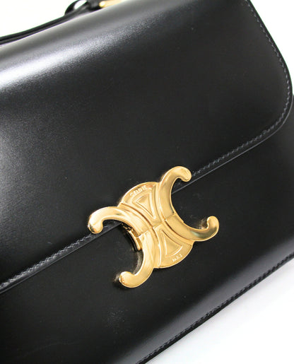 CELINE Classic Triomphe Leather Bag Black Size ONE SIZE