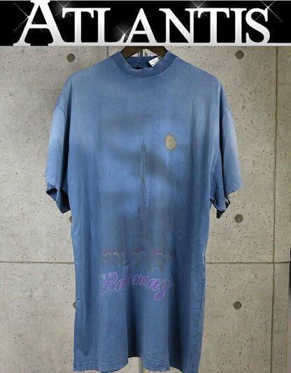 BALENCIAGA 24SS Paris Moon Oversized T-Shirt Blue Size L