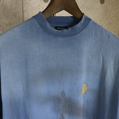 BALENCIAGA 24SS Paris Moon Oversized T-Shirt Blue Size L