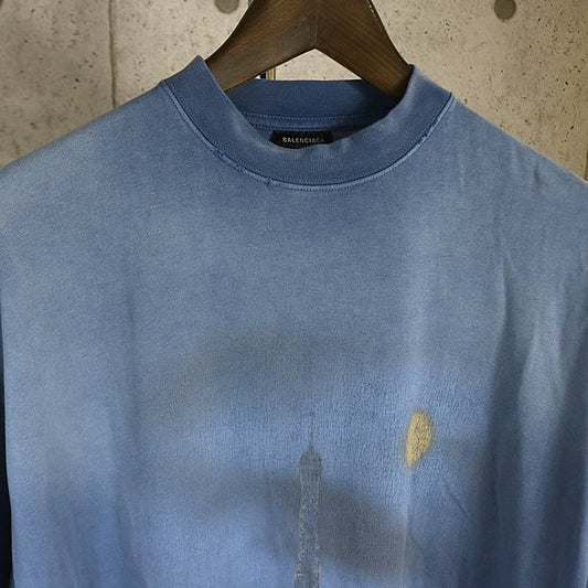 BALENCIAGA 24SS Paris Moon Oversized T-Shirt Blue Size L