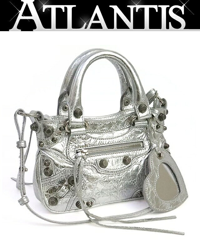 BALENCIAGA Nano Cagole 2-Way Bag Silver Size ONE SIZE