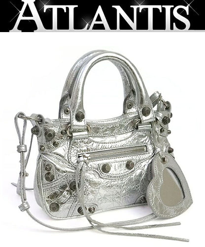 BALENCIAGA Nano Cagole 2-Way Bag Silver Size ONE SIZE