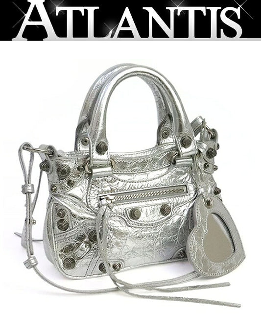 BALENCIAGA Nano Cagole 2-Way Bag Silver Size ONE SIZE