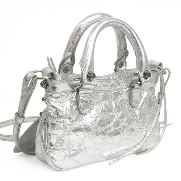 BALENCIAGA Nano Cagole 2-Way Bag Silver Size ONE SIZE