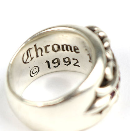 CHROME HEARTS Floral Cross Ruby Silver Ring Size ONE SIZE