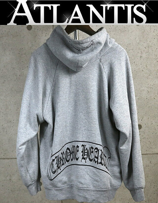 CHROME HEARTS Old English Scroll Label Hoodie Gray Size