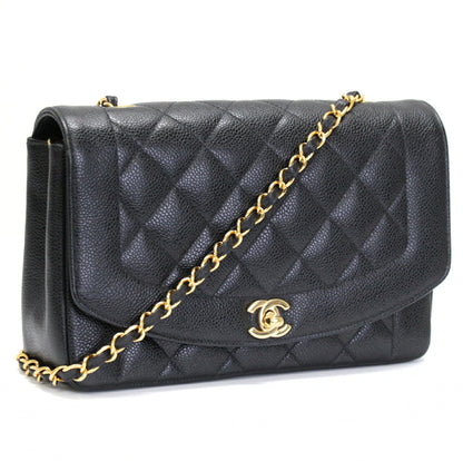 CHANEL Diana 25 Matelasse Caviar Bag Black Size ONE SIZE