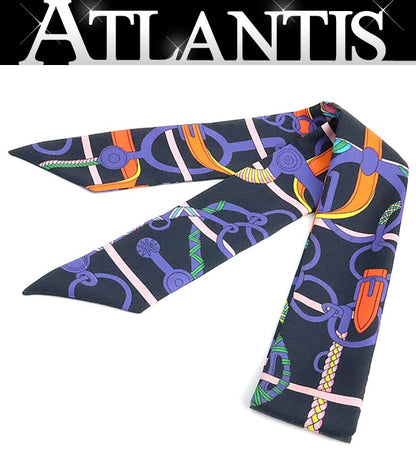 HERMES Twilly Panoplie Equestre Scarf Navy Size ONE SIZE