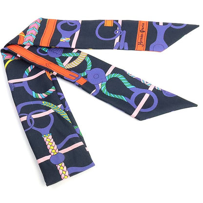 HERMES Twilly Panoplie Equestre Scarf Navy Size ONE SIZE