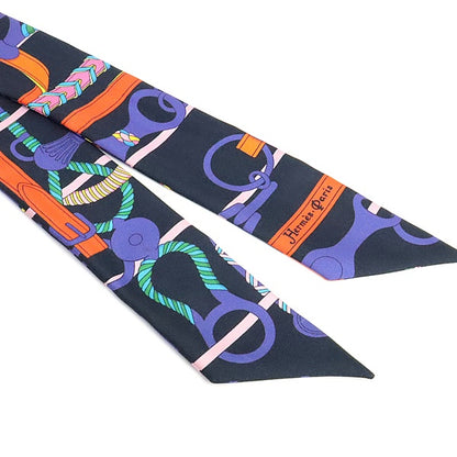 HERMES Twilly Panoplie Equestre Scarf Navy Size ONE SIZE