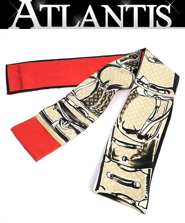 Louis Vuitton Bandeau Trunk Silk Beige Red Scarf Size ONE SIZE