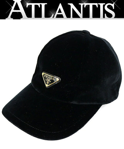 PRADA Triangle Plate Velour Baseball Cap Black Size M