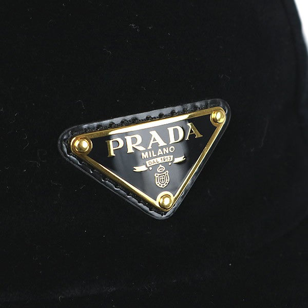 PRADA Triangle Plate Velour Baseball Cap Black Size M