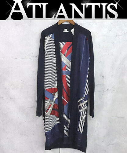 HERMES Twillaine Mors a Jouets Silk Cardigan Navy Size 34