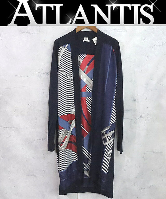 HERMES Twillaine Mors a Jouets Silk Cardigan Navy Size 34