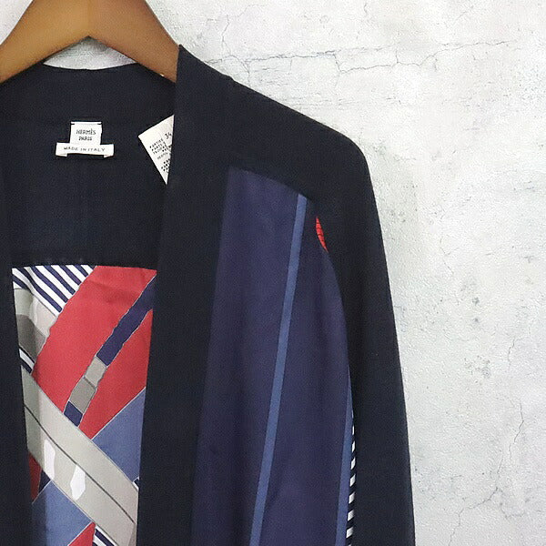 HERMES Twillaine Mors a Jouets Silk Cardigan Navy Size 34