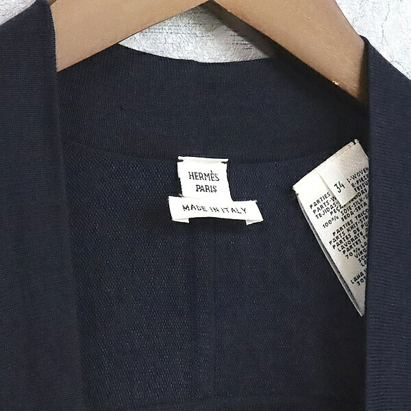 HERMES Twillaine Mors a Jouets Silk Cardigan Navy Size 34