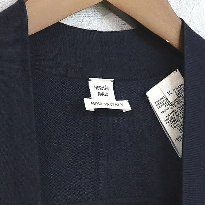 HERMES Twillaine Mors a Jouets Silk Cardigan Navy Size 34