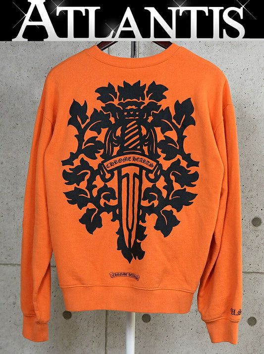 CHROME HEARTS Vine Dagger Print Sweatshirt Orange Size M