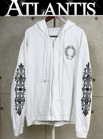 CHROME HEARTS Floral Cross Horseshoe Hoodie White Size XL