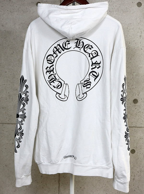 CHROME HEARTS Floral Cross Horseshoe Hoodie White Size XL
