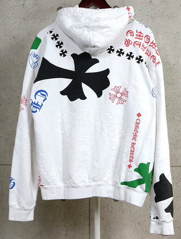 CHROME HEARTS Stencil Print Pullover Hoodie White Size M